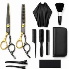Kit 11 Peças Barbeiro Profissional - Tesouras Inoxidáveis para Cortar Cabelo e Barba, Presente Completo