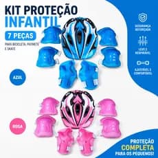 Kit de Proteção Infantil 7 Peças para Bicicleta, Patinete e Skate com Capacete, Joelheiras e Cotoveleiras Ajustáveis