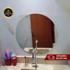 Espelho Redondo Lapidado de Alta Qualidade Decorativo com Suporte - Sala, Banheiro, Quarto Tamanhos