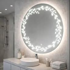 Espelho Redondo Jateado com LED Touch 60cm Bivolt Moderno para Banheiro e Quarto