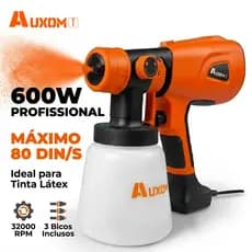 Pistola de Pintura Elétrica AUXOM 600W Profissional - Suporta 80 DIN/S e Látex, 800ml com 3 Bicos