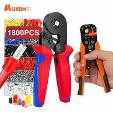 AUXOM Kit Completo Alicate Eletricista Profissional - Crimpador com 1800 Terminais e Ilhós