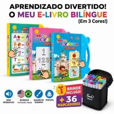 Livro Educativo Bilíngue Interativo Com Som e Lousa Mágica 2 em 1 Brinquedo Infantil