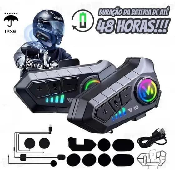 Intercomunicador para Moto Y10 - Fone de Ouvido Bluetooth Sem Fio, Bluetooth 5.3, Kit Capacete Impermeável