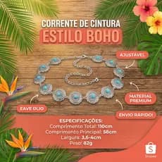 Cinto de Cintura Luxo Feminino • Não Desbota Nem Escurece • 18K ou Prata • 110cm