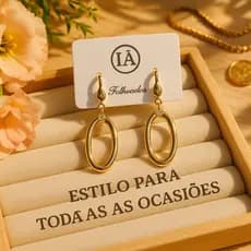 Brinco Feminino Oval Dourado Premium 18K — Estilo Moderno, Não Desbota