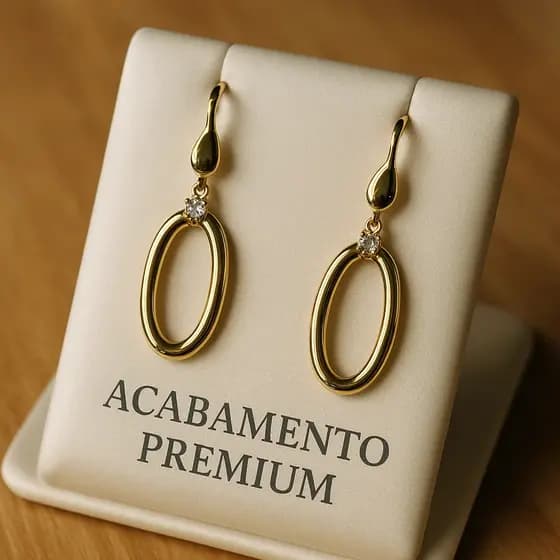 Brincos 18K Oval Moderno Feminino — Leve, Confortável, Antialérgico