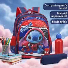 Kit Mochila Stitch com Estojo • Confortável e Resistente • Presente Perfeito para Crianças