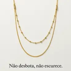 Colar Duplo Dourado Feminino – Não Desbota, Não Escurece – Design com Bolinhas