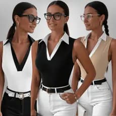 Kit Blusas Regata Feminina Polo Canelada Bicolor Premium Social Casual Elegante Básica