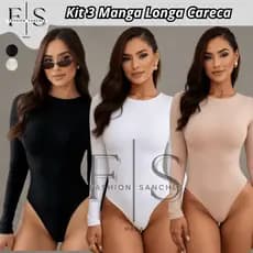 Kit 3 Body Suplex Manga Comprida Segunda Pele Decote Careca bory Manga Longa Liso