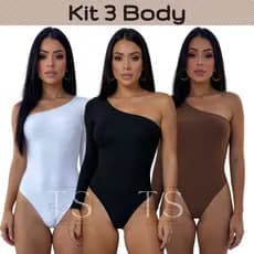 KIT 3 BODY MULA MANCA FEMININO MANGA LONGA UM OMBRO MODA BASICA FEMININA INVERNO