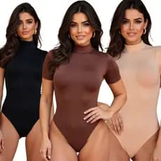 KIT 3 OU 2 BODY FEMININO SUPLEX MANGA CURTA GOLA ALTA PREMIUM BORY BÁSICO SEGUNDA PELE