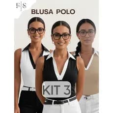 Kit 3 Blusas Regata Feminina Polo Canelada Bicolor Premium Social Casual Elegante Anarruga