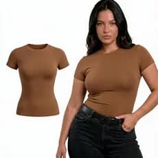 Blusa Feminina Manga Curta Gola Redonda Suplex Slim Fit Ajustada Academia Corpo Dia a Dia Look