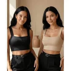 KIT 2 Cropped Feminino Regata Alça Grossa Suplex Decote Quadrado