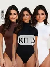 Kit Body Feminino Manga Curta Gola Alta Suplex Cacharrel Premium Moda Feminina