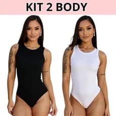 KIT 2 Body Feminino Regata Anarruga Atoalhado Canelado Premium