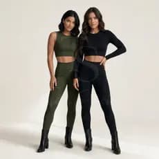 Conjunto Feminino Calça e Cropped Regata ou Manga Longa Anarruga Canelado Tendência Moda Verão