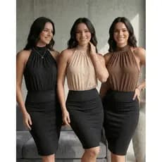 KIT 3 Body Feminino Regata Gola Colar Suplex Moda Evangelica Gringa Blogueira Luxo Elegante