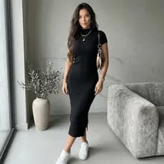 Vestido Feminino Midi Manga Curta Gola Alta Cacharrel Tubinho Fenda Manguinha Moda Evangelica Social