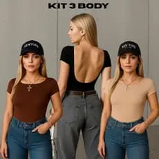 KIT 3 ou 2 Body Feminino Costas Nua Manga Curta Suplex Premium Segunda Pele Moda Inverno Bory 2026