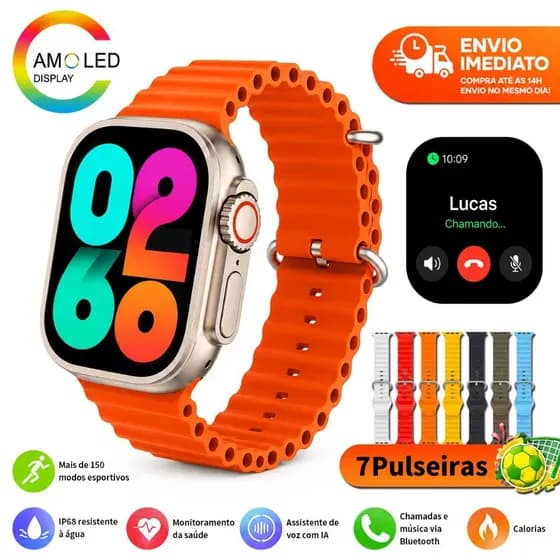 【Sete pulseiras】Smartwatch S20 Ultra MAX Series 11 Amoled Whatsapp Gps Nfc ChatGPT Relógio Smartwatch