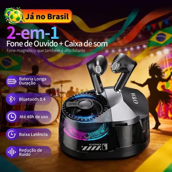 Fone de Ouvido Sem Fio 2 em1 TWS fone de ouvido + Caixa De Som Bluetooth Com Microfone Bluetooth 5.0  para iOS e Android