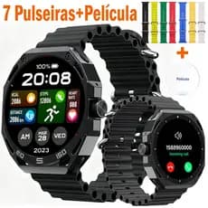 (7 Braceletes) Smartwatch ULTRA 3 MAX Amoled Redondo Relógio Inteligente Amoled com NFC ChatGPT GPS Amoled