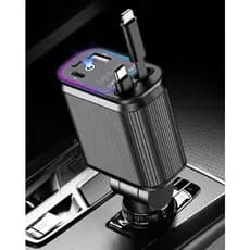 Carregador de carro retrátil, carregador rápido de para carro 4 em 1 para iPhone e Samsung com LED