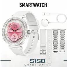 38MM Smartwatch S150 Feminino Relógio Inteligente Chamada NFC e monitor de frequência cardíaca. Tela AMOLED