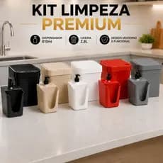 Kit Limpeza Dispensador de Detergente e Lixeira Para Pia de Cozinha Moderno Banheiro e Cozinha