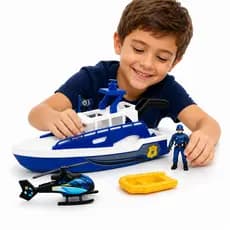Barco de Policia de Brinquedo Naval Com Boneco e Acessorios Helicóptero de Brinquedo de Agua Piscina
