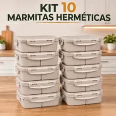 Jogo 10 Marmita Hermética Fitness 1L Divisórias para Microondas Freezer Trava Silicone BPA Free