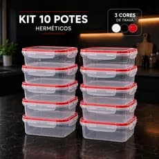 Jogo Potes Herméticos Fitness Marmita Hermética Plástico Lacre Alta Vedação Silicone BPA Free