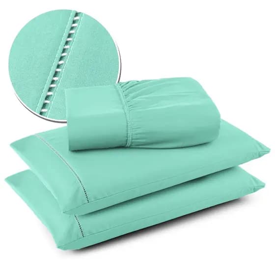 Jogo de Lençol 03 Peças Cama Casal Tecido Micropercal 400 Fios Fronhas com Ponto Palito - LAURINHA DECOR