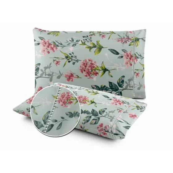 Par de Fronhas Avulsas  Estampada Ponto Palito 50 x 70 Decoração Toque Aveludado Tecido 400 Fios