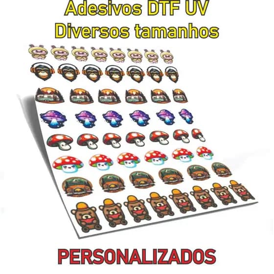 Adesivo Personalizado DTF Relevo Verniz - Folha A4, A3 e Metro DTF UV Envie sua imagem Personalizado