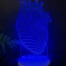 Abajur 3D Coração Humano Médico Personalizado LED Acrílico 3mm com Nome ou Logo Luminária Decorativa