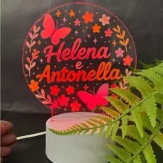 Luminária Personalizada Infantil Redonda com Nome Flores 7Cores