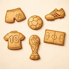 Kit 6 Cortadores e Carimbos Biscoito Tema Futebol Copa 2026