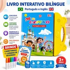 Livro Interativo Infantil Bilíngue com Som e Toque Multi Temas Educativo Português Inglês para Educação Infantil