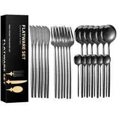 Kit 24 Peças Jogo de Talheres em Aço Inoxidável Cor Preta para Mesa