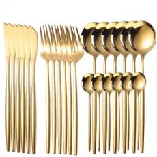 Conjunto de jantar de 24 peças em aço inoxidável 416 banhado a ouro, ideal para o uso diário
