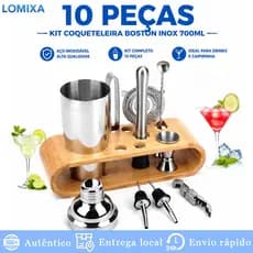 10 Peças Kit Coqueteleira Boston Inox 700ml Profissional para Drinks e Caipirinha