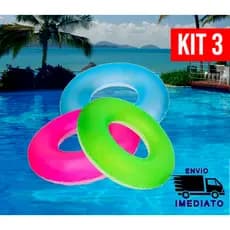 Kit 3 Bóia Inflável Circular Neon Redonda de Piscina 76cm para Criança e Adulto