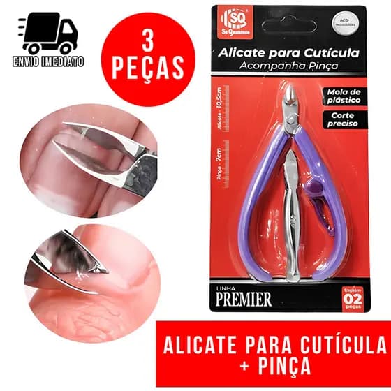 Kit 3 Alicate de Cutícula + Pinça Sobrancelha Profissional Kit Manicure Salão de Beleza