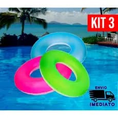 Kit 3 Bóia Inflável Circular Neon Redonda de Piscina 65cm para Criança e Adulto