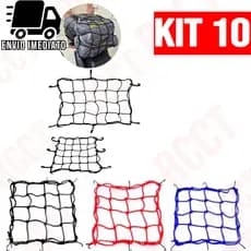 Kit 10 Rede Aranha Elástica 30x30 para Bagageiro Moto Carro Bicicleta com 6 Ganchos Reforçados