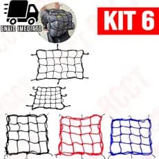 Kit 6 Rede Aranha Elástica 30x30 para Bagageiro Moto Carro Bicicleta com 6 Ganchos Reforçados